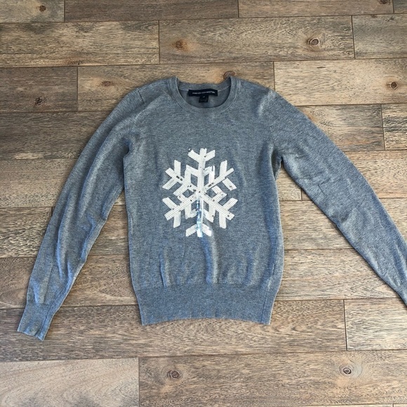 French Connection Festive Gray Sequin Snowflake Sweater XS - Picture 1 of 4